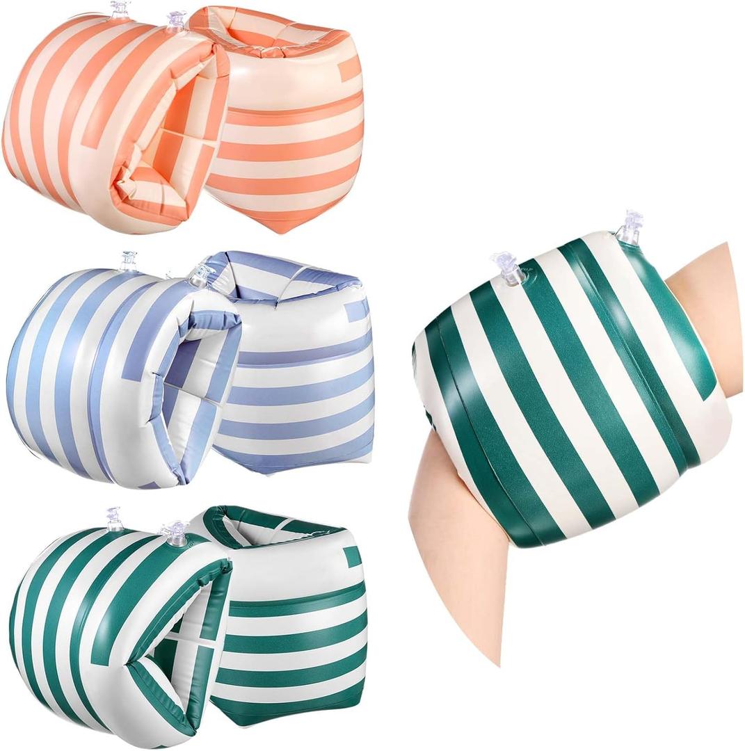 6 Pcs Arm Floaties PVC Inflatable Arm Band Striped Pool Floats Sleeves Swimming Arm Float Rings for Adult Girls Boys Water Sports Learning Swim Training Summer Beach Bachelorette Party