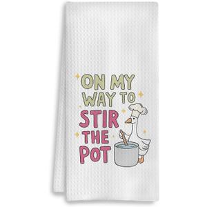 Funny Silly Goose Kitchen Towels, On My Way to Stir The Pot Funny Dish Tea Hand Towels for Kitchen Decor, Silly Goose Gifts, 16x24 Inches