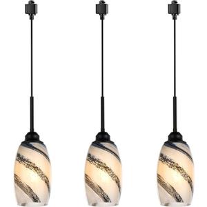 3-Pack H-Type Track Lighting Pendant, Marble Glass Track Lighting Fixtures with H Type Track Lighting Rail, Ceiling Track Hanging Pendant Lights for Dining Room Kitchen Island Living Room