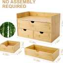 Charmewooden Bamboo Desk Organizer 3 Drawer with Shelf, Countertop Organizer with Drawers Makeup Storage Drawer 3 Drawers Tabletop Storage Organization Box Home Office Workspace