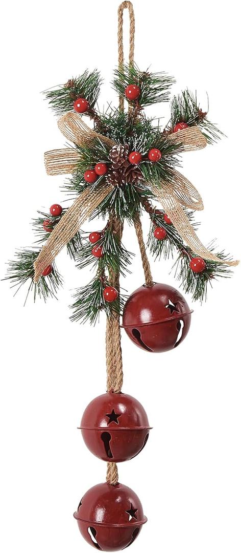 Vintage Red Christmas Jingle Bells for Door Bell Knob with Hanging Rope,Metal Bells,Pine Cone,Jute Bows and Berries,Home Dcor,Holiday Tree/Door/Wall/Wreath Hanging Ornament for DIY