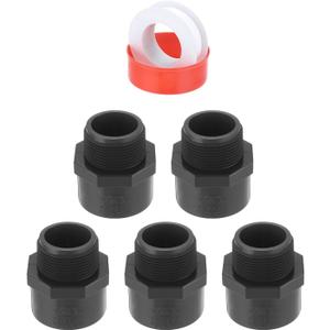 uxcell 5 Pcs 1-1/4" PVC Male Adapter Pipe Fitting Fit for SCH40 Slip Coupling Male to Male Threaded Pipe Coupling Connector with Sealing Tape, Socket x NPT Male, Dark Grey