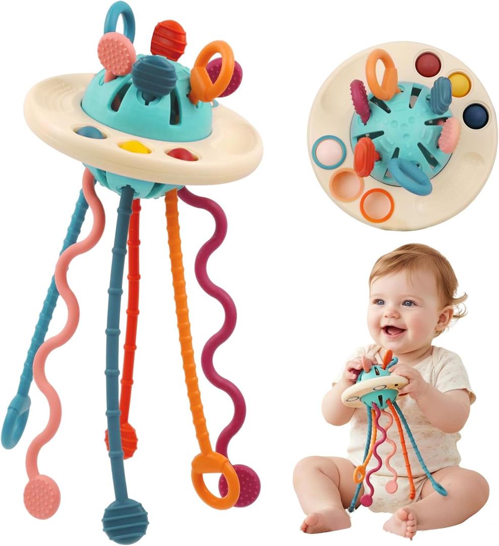 Baby Toy for 12M+, Montessori Sensory Toy Play Set for Toddlers, UFO Pull String Toy in Stollers Educational Toy for Development Fine Motor Skills Gift for Boys & Girls