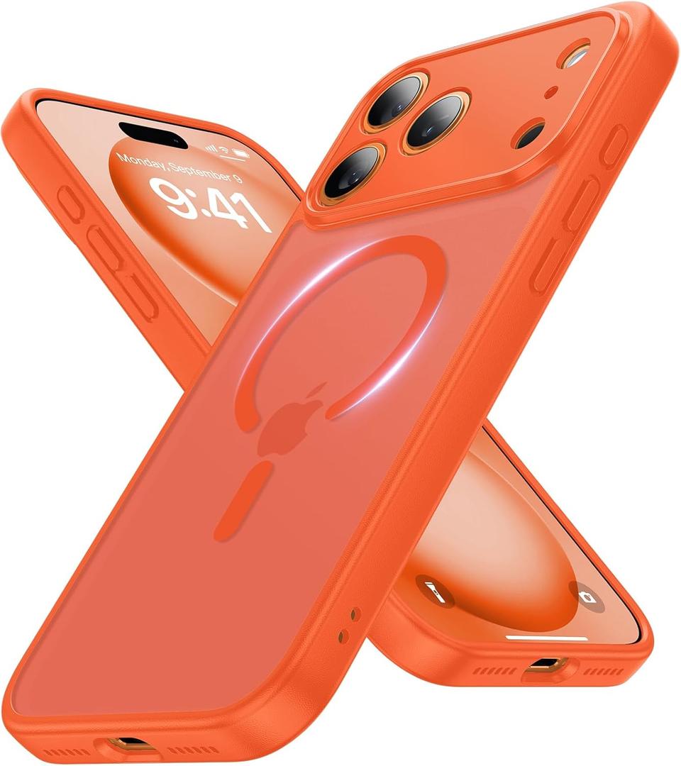 Faiono Magnetic for iPhone 17 Pro Case [Full Camera Protection][Military-Grade Protection][Compatible with MagSafe] Shockproof Protective Slim Phone Case for iPhone 17 Pro, Orange