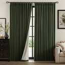 IVAPUPU Linen Pinch Pleated Blackout Curtains for Bedroom - Full Black Out Green Curtains 90 Inch 2 Panels Set for Living Room Darkening Thermal Window Curtain Drapes for Christmas Decor