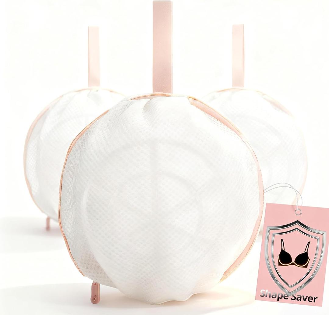 3Pcs Bra Wash Bag with Plastic Frame Support, Protective Lingerie Laundry Bags for Washer & Dryer, Anti-Tangle & Anti-Deformation Mesh Bag