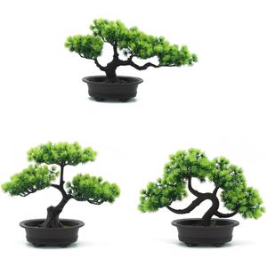 Artificial Bonsai Pine Tree Fake Desk Plants Commercial Reception Charm Adornment Home Decor Office Bookshelf Decor (Green)