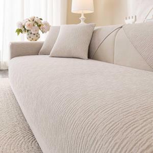 Soft Waterproof Chenille Cover Washable, Non Slip Sectional Sofa Covers for 3 Cushion Couch Sofa L Sharped Sofa Slipcover for Pets, Furniture Protector (1 PCS 36"x63" Coffee)