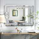 ENENE Crystal Mirror for Wall Decor - 36''x24'' Crush Diamond Silver Rectangle Decorative Mirrors for Living Room, Bathroom, Bedroom, Entryway, Dining Room (Square Rhinestone)