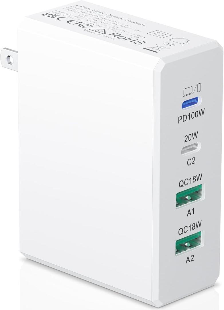 USB C Charger Block 120W GaN Fast Charging Station Upgraded, Exclusive PD 100W for Laptops, Wall Charger Hub Multiple Ports Compatible with MacBook Pro/Air, Tablets, iPhone, iPad, Galaxy, Pixel