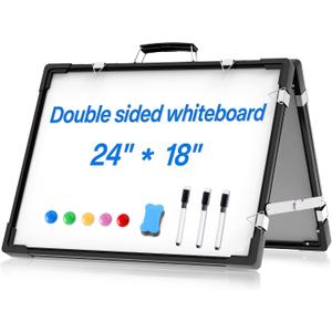 Whiteboard Dry Erase Boards, Portable White Board Double Sided Magnetic Board Stand,Foldable Hanging Wall Desktop Boards Easel for Kids Students Teacher for School Home Kitchen Office 24x18 Inch