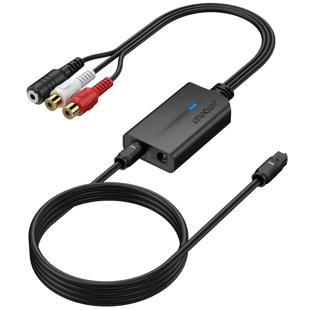 AUTOUTLET 192kHz DAC Digital to Analog Audio Converter, SPDIF to RCA + 3.5mm Converter with 24-Bit Sampling Rate, Optical to RCA Audio Adapter Compatible for TVs, DVD Players & Game Consoles