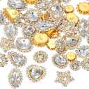 PATIKIL Sew on Rhinestones Crystals, 100 Pcs Mixed Shapes Glass Gems Metal Base Flower Claw Rhinestones for Craft Shoes Dress Clothes Belt Sewing Decoration, White (0.35"-0.75")