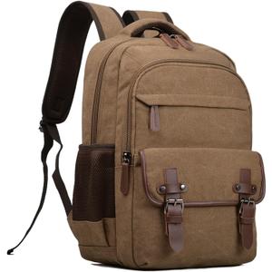 Canvas Laptop Backpack, Vintage Daypack for Men Women,Travel Work Rucksack College Bookbag Computer Bag Fits 15.6 Inch Laptop (Coffee)