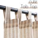 jinchan Tab Top Linen Kitchen Curtains 24 Inches Striped Tier Curtains Farmhouse Modern Cafe Style Small Window Treatments Airy Light Filtering Rod Pocket for Living Room Bathroom 2 Panels Tan