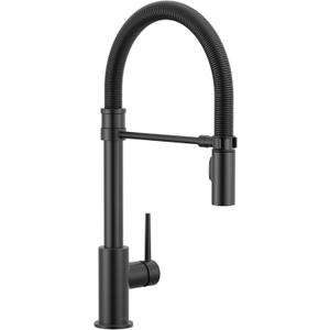 Delta Trinsic Pro Style Commercial Kitchen Faucet with Pull Down Sprayer, Single Hole Matte Black Kitchen Sink Faucet, Single Handle, Matte Black 9659-BL-DST