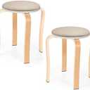 Wood Stools, Set of 2 Wooden Stackable Stool Extra Seating for Kids, Guests, Portable Round 16.5-Inch, Counter Height Stools for Living Room, Backyard, Classroom, Kitchen, Pland Stand, Apartment (Missing 1 Leg)