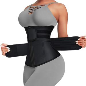 Waist Trainer for Women Plus Size Two Belts Neoprene Workout Corset Waist Cincher Trimmer with Zipper (Small, Black (2 Belts 7 Steel Bones Zipper Closure))