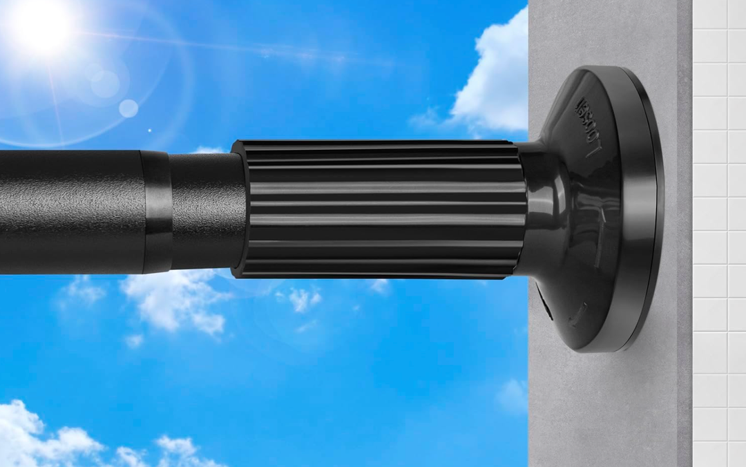 Tension Curtain Rod 51-165In(4.25-13.75Ft), Extra Long Outdoor Curtain Rod No Drilling for Window or Bathroom Patio, Adjustable Spring Shower Rod, Easy to Install Never Rust, Rod Diameter 1.26In-Black