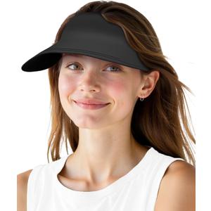 Sun Visors for Women Men, Oversize Wide Brim Beach Hats UPF 50+ Adjustable Ponytail Packable Sports Cap for Daily Outdoor Black