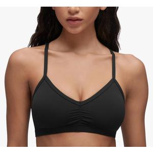 CRZ YOGA Butterluxe Ruched Sports Bras for Women - V Neck Spaghetti Thin Strap Y Back Wireless Padded Yoga Crop Top Size XL