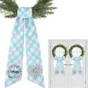 Spring Wreath Sash for Front Door - 2 Pcs Plaid Welcom Wreath Sashes with Flowers for Farmhouse Home Decor, 60 Inch Rustic Green Pink Wreaths Sash for Doorway Yard Indoor Outdoor