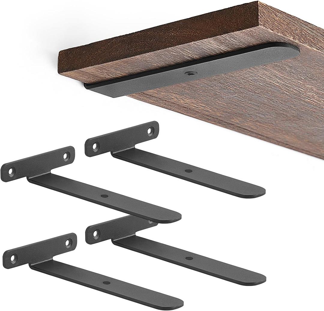 Mkono 8 Pack Shelf Brackets Black Heavy Duty Metal Hidden L Bracket for Shelves Support, Minimalistic Floating Shelf Bracket 6 Inch Rustic Industrial Wall Shelf Brackets