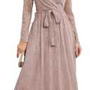 Women's V-Neck Mesh Elegant Long Sleeve Dress, M