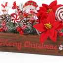 Christmas Table Centerpieces Artificial Floral Arrangements Wooden Crate, Potted Plant with Snowman Red Berries Picks Pine Cones Candy for Christmas Winter Tiered Tray Shelf Table Home Farmhouse Decor