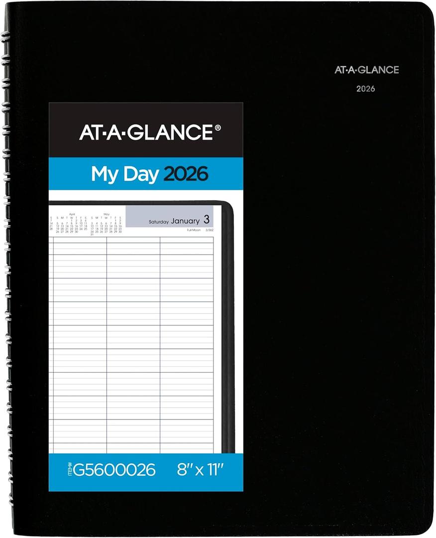 AT-A-GLANCE 2026 Appointment Book Planner, Daily, Four Person Group Planner, 8" x 11", Large, Quarter-Hourly, DayMinder, Black (G5600026)