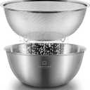 Stainless Steel Mixing Bowl and 3-Legged Colander Set, Multipurpose Kitchen Basket with Fine Mesh Colander, Salad Mixing Bowl with Strainer, Rinsing Vegetables & Fruits (24cm / 9.45")
