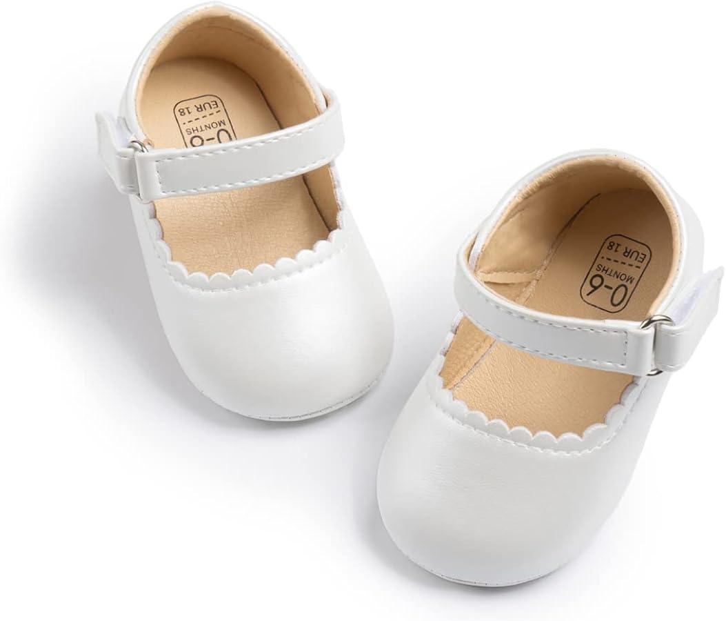 CENCIRILY Infant Baby Girls Mary Jane Flats Non Slip Soft Sole Prewalker Princess Wedding Dress Shoes, 0-6 months