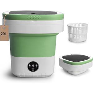 20L Portable Washing Machine, Mini Washer with Spin Basket Laundry Machine, 3 Modes Deep Cleaning, Upgraded Small Collapsible Laundry for Hotel, Apartment, Home and Travel - Green