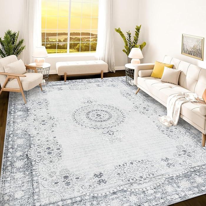 9x12 Area Rug - Grey/Gold 9 X 12 Area Rugs For Living Room - Foldable 9x12 Rugs For Bedroom/Living Room Rug - Stain Resistant Washable Rugs - Eco-Friendly Area Rugs
