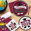 Maroon Graduation Plates and Napkins Class of 2026 Grad Congrats Party Supplies Disposable Paper Plates Napkins for 2026 Graduation Party Decorations, Serve 50