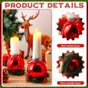 6 Pcs Red Christmas Tealight Candle Holder Christmas Dinner Table Decorations Ball Candlestick Holder with Bow and Wreath for Party Indoor Decorations