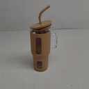 Kodrine 40 oz Glass Tumbler with Handle, Iced Coffee Tumbler with Straw and Bamboo Lid, Glass Drinking Cup with Silicone Sleeve Time Marker, Water Bottle Dishwasher Safe, Cup Holder Friendly, Amber
