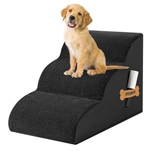 Romrol Dog Stairs Ramp for Beds Couches, Extra Wide Pet Steps with Durable Non-Slip Waterproof Fabric Cover, Dog Slope Stairs for Small Dogs and Cats or Pets Friendly, 3-Tiers, 13 Inch Black