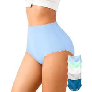ASIMOON High Waisted Seamless Underwear for Women Soft Stretch No Show Panties Full Coverage Ladies Briefs Multi Pack (M)