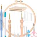 MSDADA 21PC Punch Needle Kit, Adjustable Punch Needle Tool, Wooden Handle Embroidery Pen Kits, Hoops, Cloth, Punch Needle Set Adults Beginner for DIY Craft, Perfect for Decoration and Gifts(Blue)
