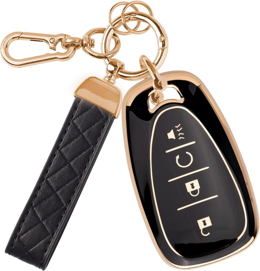 Key Fob Cover Fit for Chevy Key, Car Key Case Protector for Volt Bolt Spark Equinox Traverse Trax (4 Buttons Black)