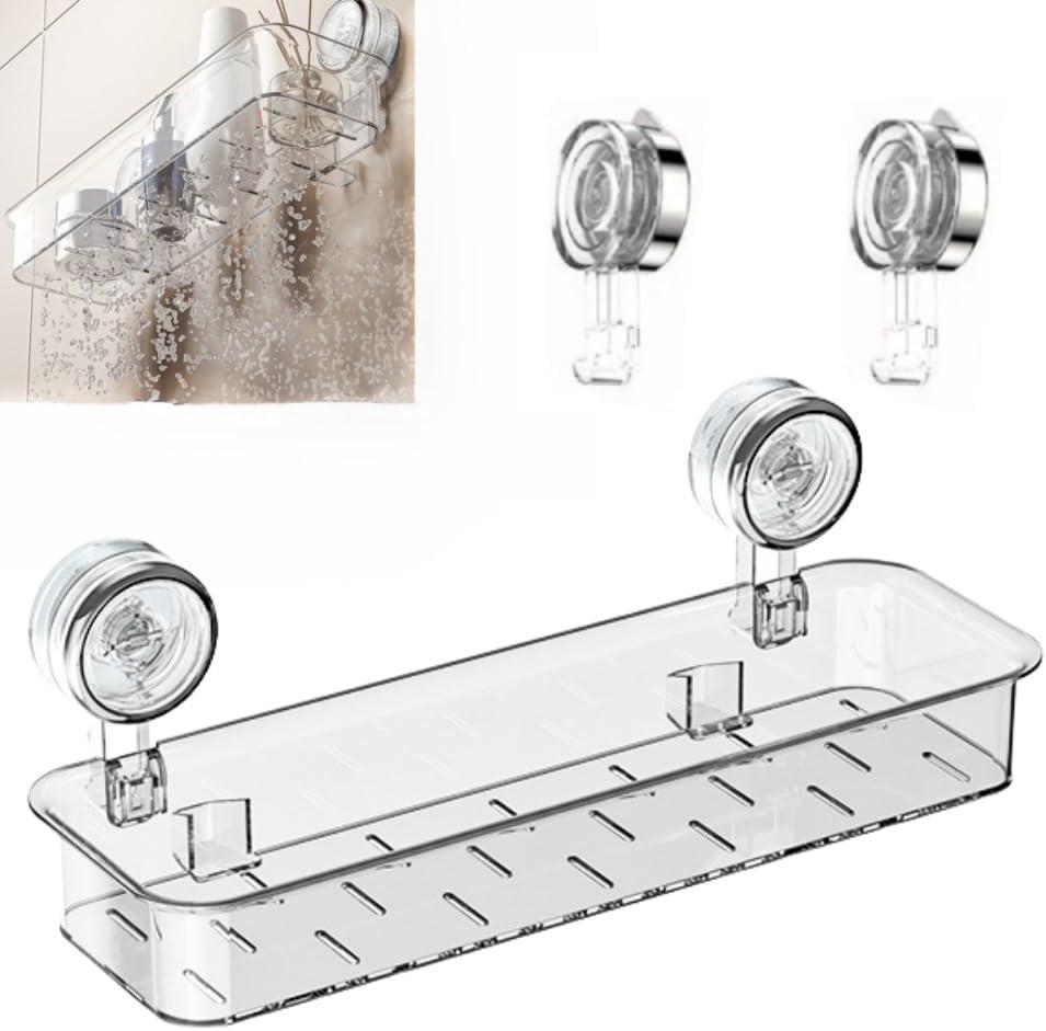 Corrugated Suction Cup Storage Holder, Shower Caddy Suction Cup, Clear Shower Organizer Storage Holder, Acrylic Suction Shelves For Inside Bathroom Kitchen (Transparent)