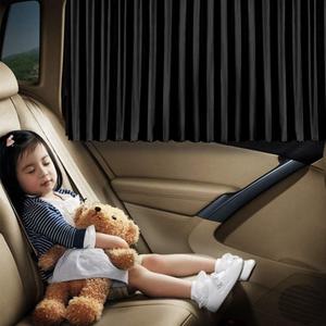 Ovege Car Window Shade - Side Window Sun Shade Curtain, Pleated Silky UV Protection Privacy, Baby Suction Magnetic (Black-Opaque, Back Seat 2pcs)