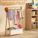 Dress Up Rack - Clothing Rack with Storage Box, Dress Up Storage, Small Foldable Bamboo Garment Stand with Hanging Rods, Dress Up Holder