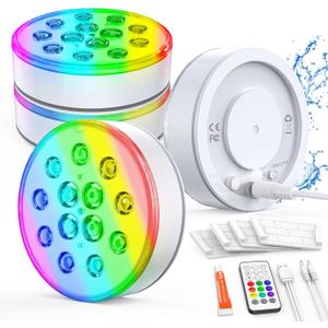 Pool Lights, Upgraded Rechargeable Submersible LED Lights with Remote IP68 Waterproof 16 Colors Hot Tub Underwater Pool Lights for Above Ground Pool, Bath, Party, Vase 4 Pack