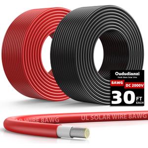 Oududianzi 2x32.8 Feet Solar Panel Wire, 10AWG Solar Wire Tinned Copper 10 Gauge Solar Cable PV Wire, for Outdoor Automotive RV Solar Panels Boat Marine (32.8FT Red + 32.8FT Black)