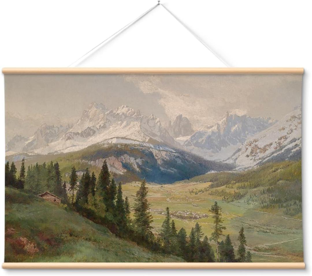 VIYYIEA Extra Large Canvas Wall Art, 36x54 Inch Mountain Landscape Oil Painting Style, Vintage Nature Wall Decor for Living Room, Bedroom, Above Sofa