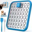 Lick Mat for Dogs & Cats, Stainless Steel Pet Slow Feeder for Crate Boredom & Anxiety Reduce, Cat Licking Pads with Spatula & Scrubbing Brush, Blue