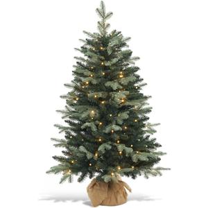 4FT Pre-lit Artificial Mini Christmas Tree, Small Xmas Trees with 100 Lights, 8 Mode Timer and Cloth Bag Base for Home, Office, Pack of 1 