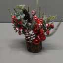 Small Christmas Tree Tabletop Artificial Mini Christmas Tree Decorations with Holiday Ornaments Red Berry Pine Cone Greenery for Home Indoor Fireplace Mantel Xmas Decor (Tree Stump-Red)